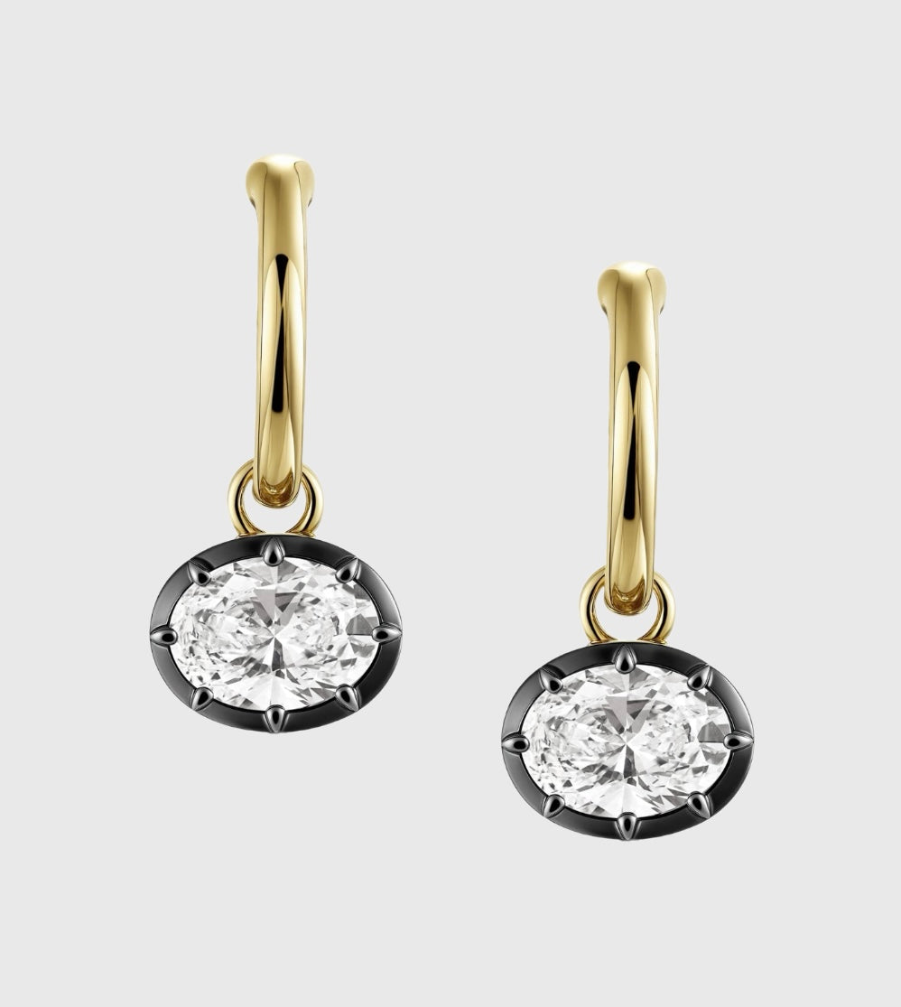 Black Gold Oval East West Earrings