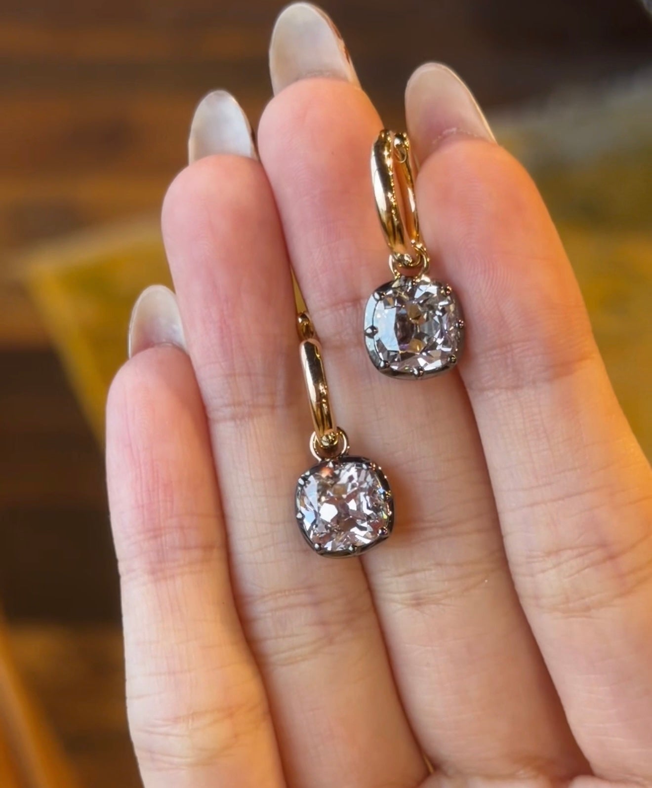 Old Mine Cut Black Gold Earrings