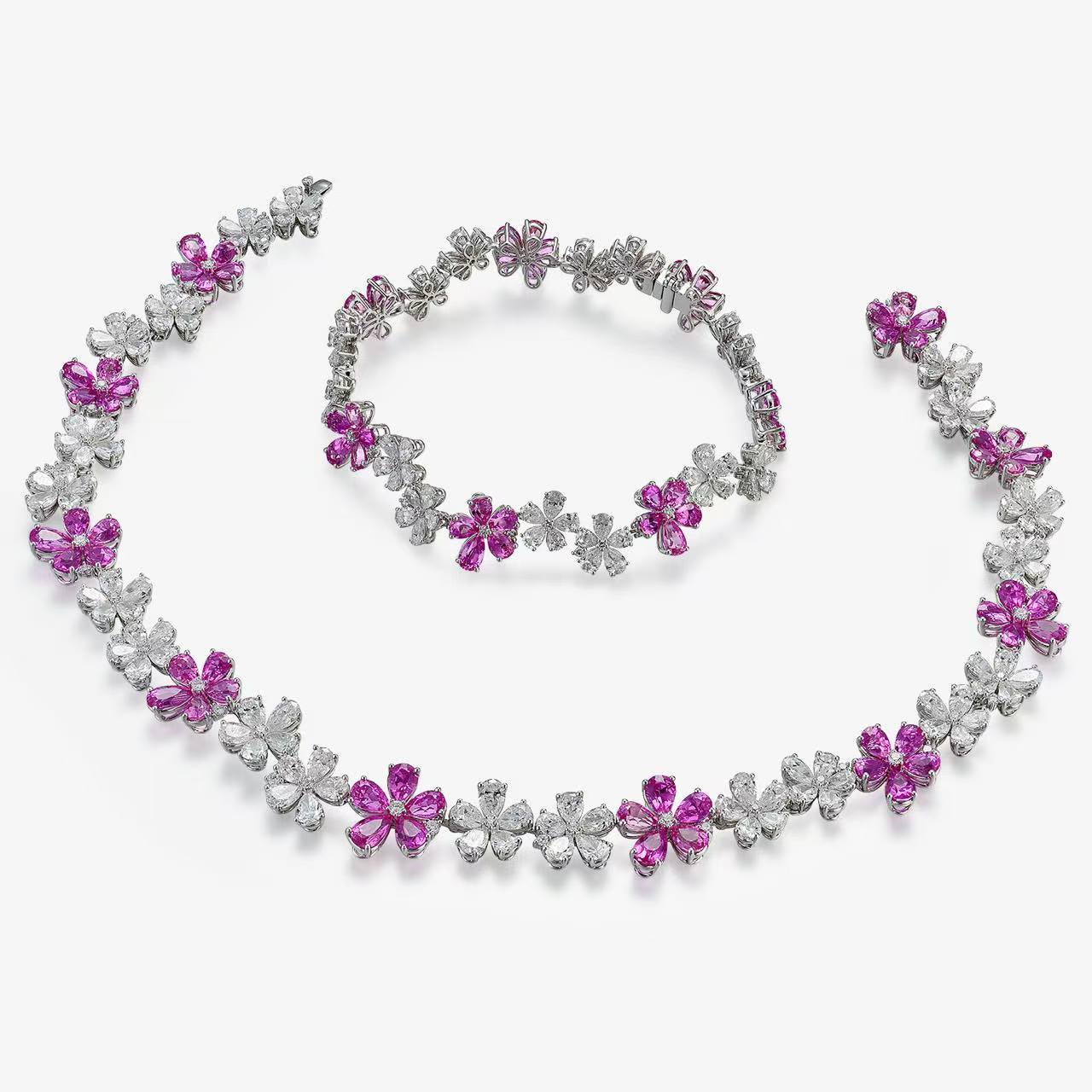 Pink Sapphire Two-way Floral Necklace